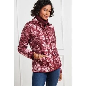 Talbots Quilted Barn Jacket Splendid Floral Chore Pink Womens Small Coat‎ New